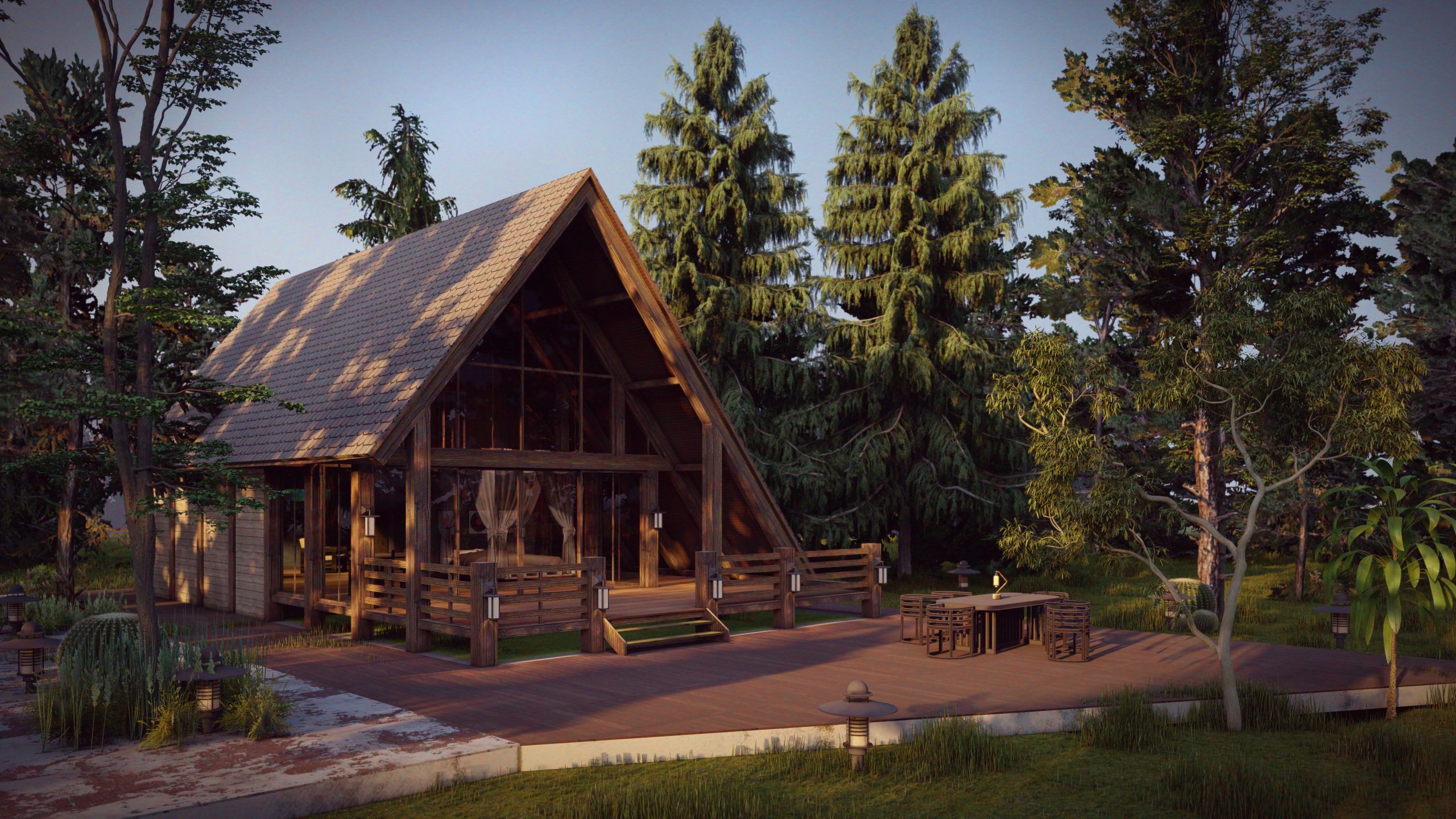 Karadeniz'de Bungalov Dağ Evleri 1 wooden house perfect vacation home 3d rendering scaled
